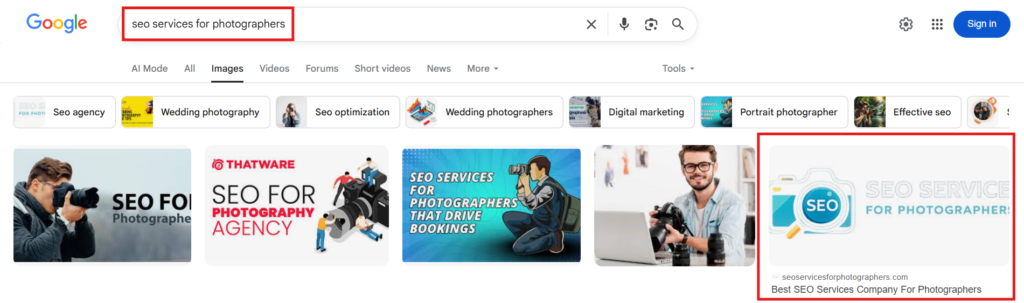 image alt text optimization for photography website