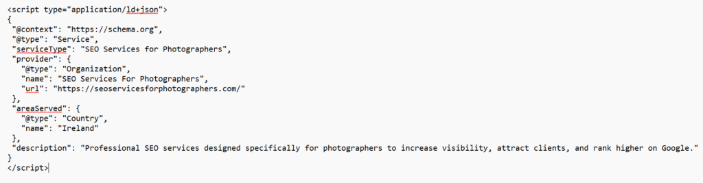 schema markup photography website